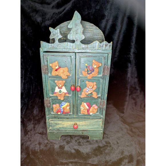 Teddy Bear Winter Cupboard with Drawers Sailboat Drum Cozy Winter Sweater Bow Ti - Picture 1 of 7